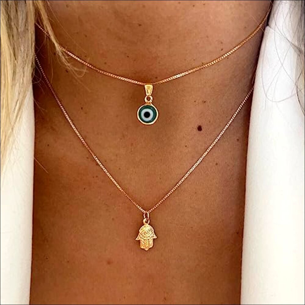 14K Gold Plated Evil Eye Pendant Necklace Adjustable Length Lucky Protection - Picture 2 of 7
